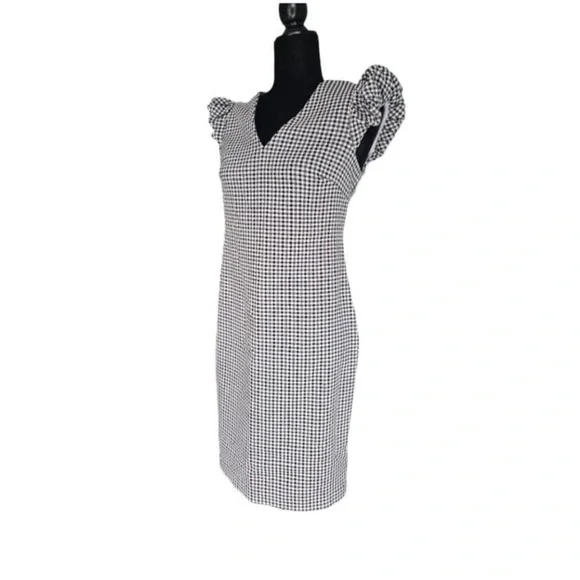 NWOT Calvin Klein Collection Puff Sleeve Gingham V Neck Sheath Dress - Picture 3 of 7